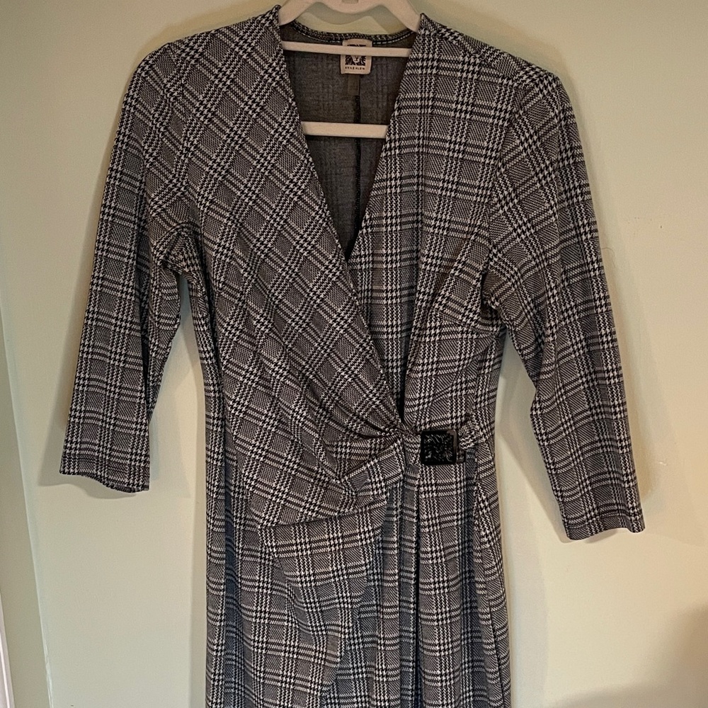 Elegant Gray Plaid faux wrap Women's Dress